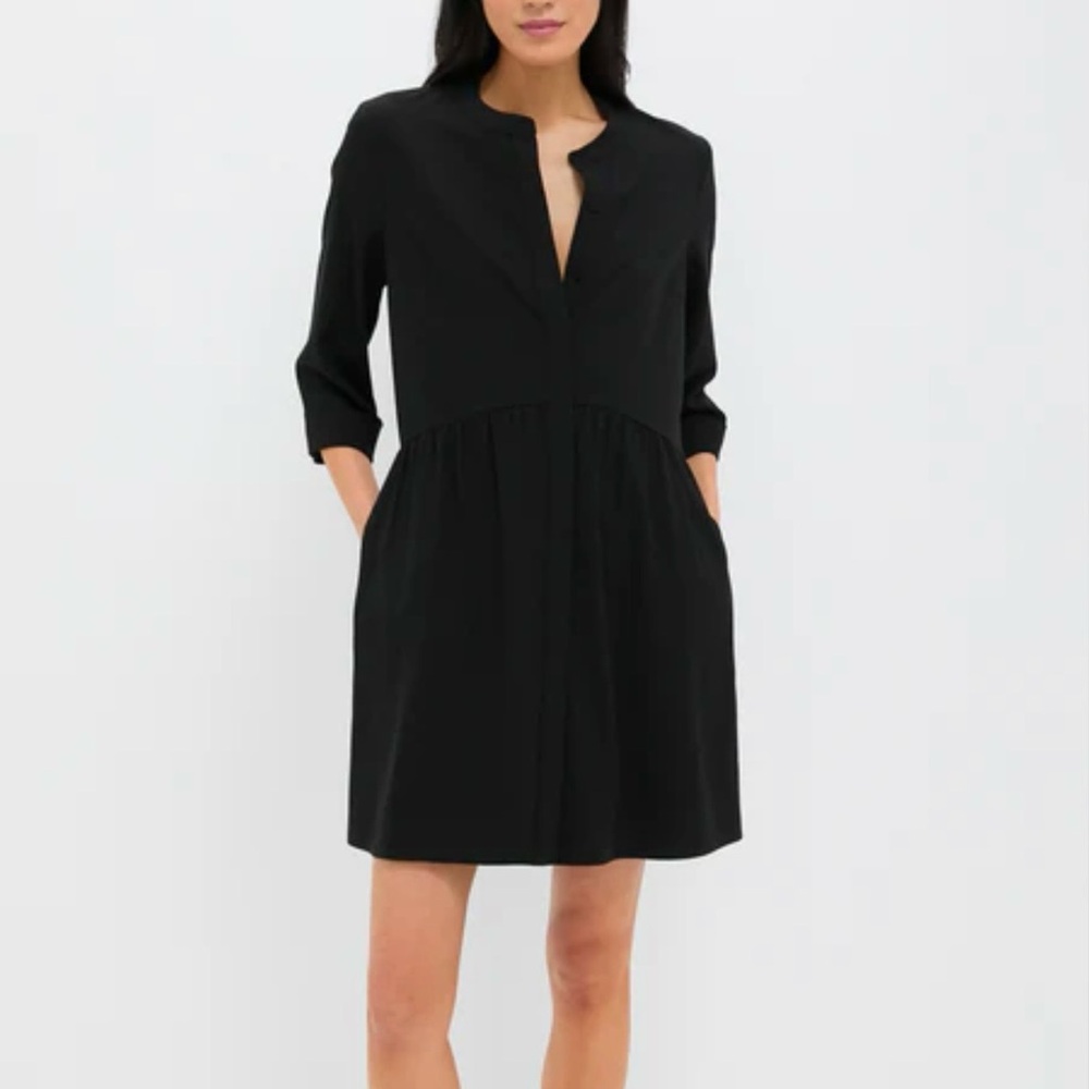 Tuckernuck Black Crepe Button-Up Dress